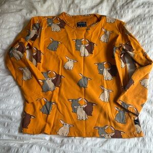 Orange Long Sleeve Shirt with Rabbit Print